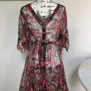 Johnny Was Jade - Rachel Silk Chiffon Button Down Floral BOHO Maxi - L